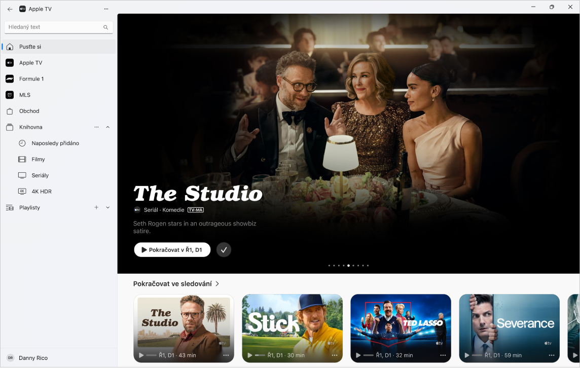 Aplikace Apple TV s otevřeným oddílem „Pusťte si“.
