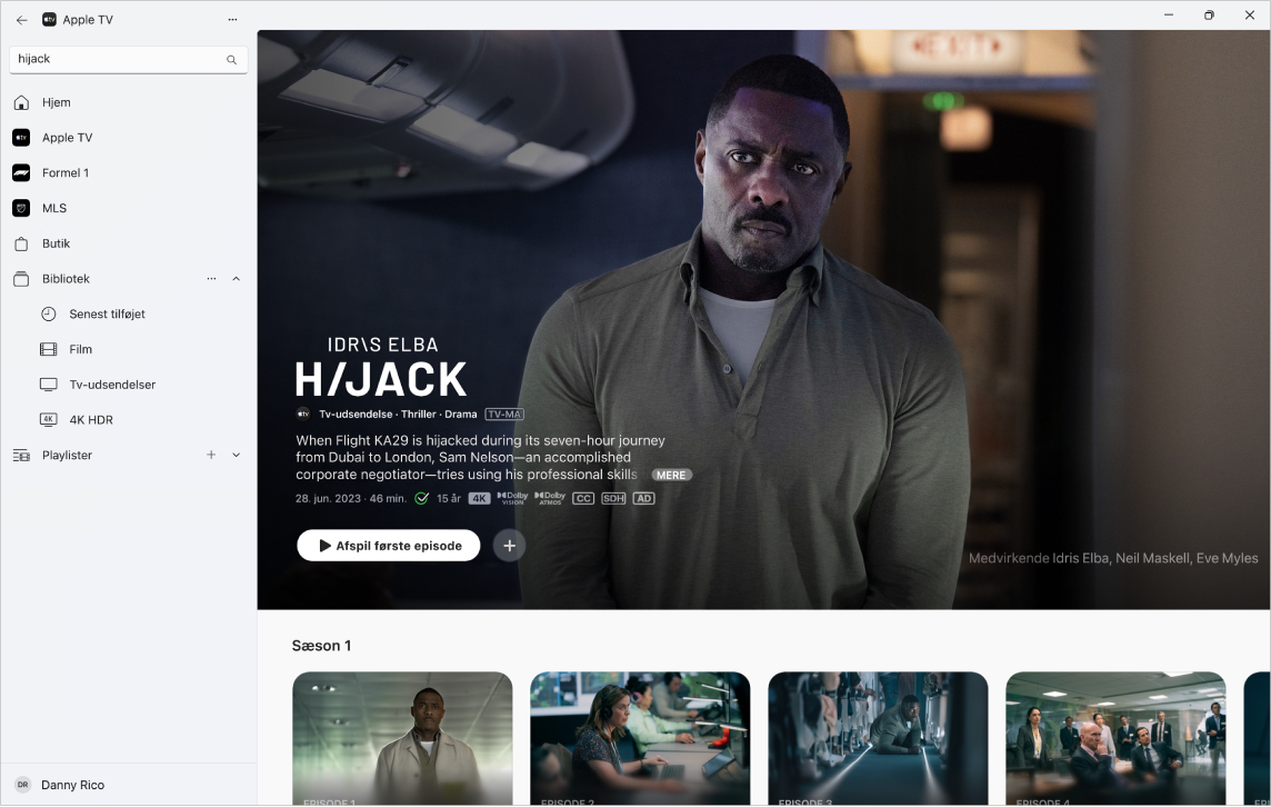 Apple TV-appen viser flere oplysninger om en Apple TV-udsendelse.