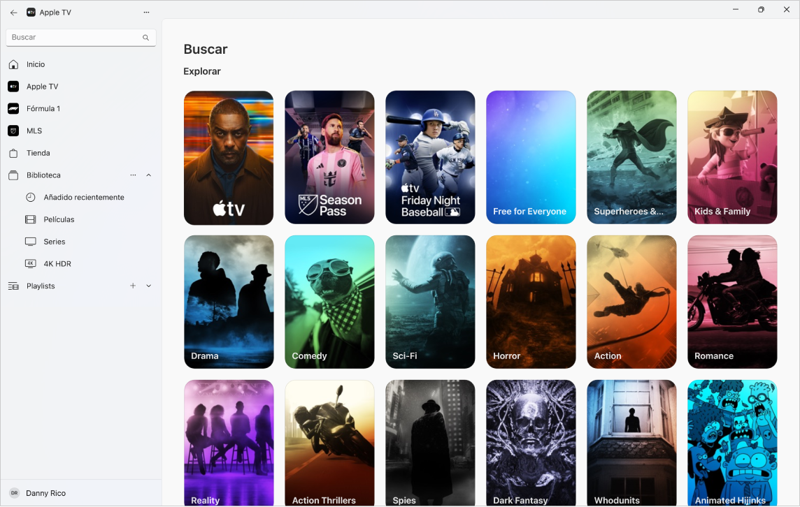 La app Apple TV con el panel Buscar abierto.