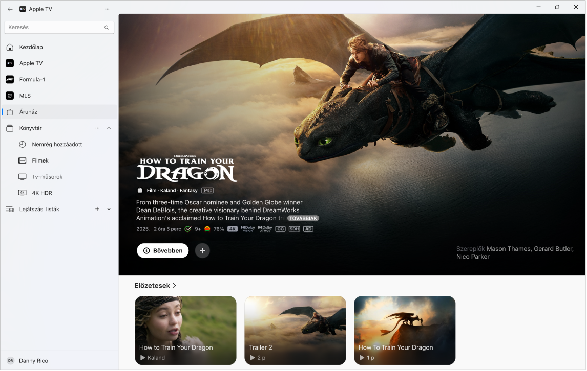 Az Apple TV app a megnyitott Apple TV Store lappal.