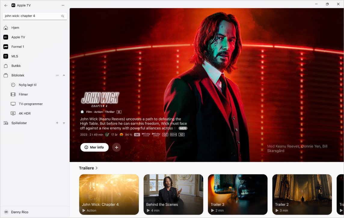 Mer informasjon om en film i Apple TV-butikken vises i Apple TV-appen.