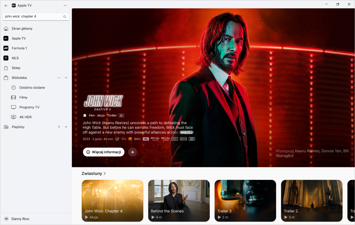 Aplikacja Apple TV wyświetlająca więcej informacji o filmie w sklepie Apple TV Store.