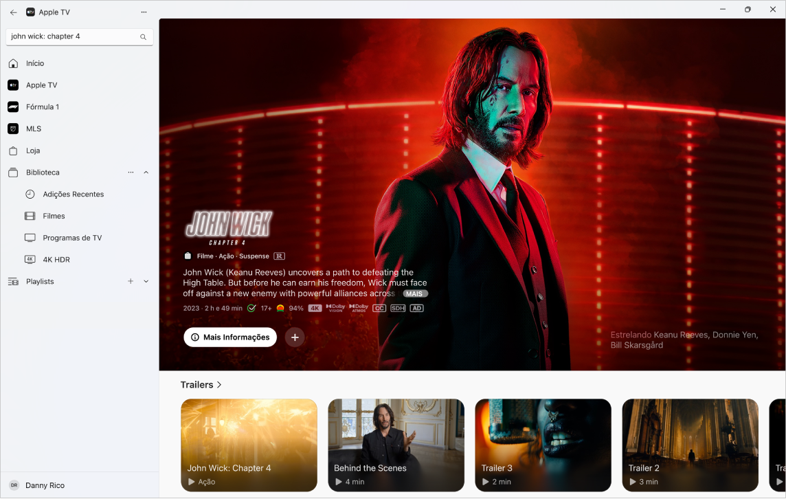 App TV mostrando mais informações sobre um filme na Loja da Apple TV.