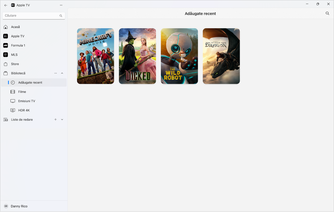 Aplicația Apple TV cu fila Bibliotecă deschisă.