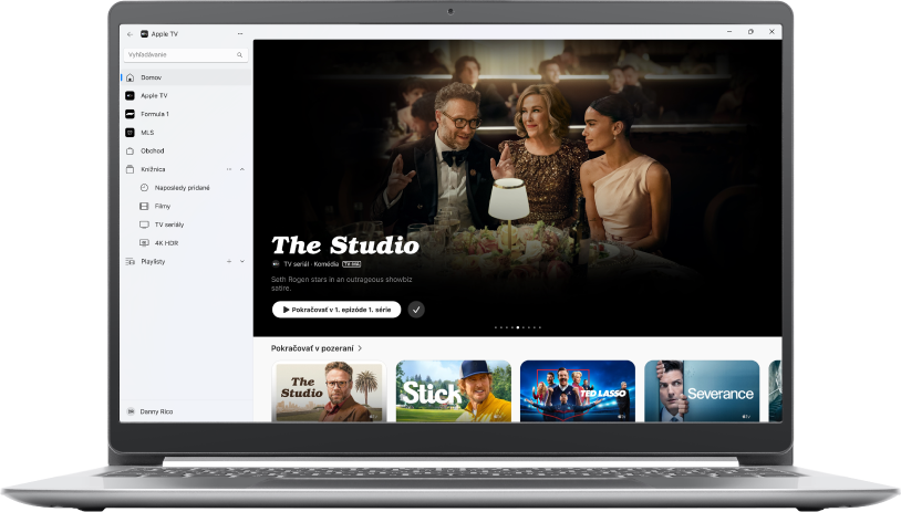 Okno apky Apple TV zobrazujúce stránku Domov.
