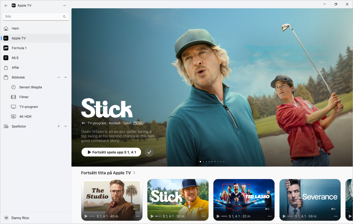 Apple TV-appen med Apple TV öppet.