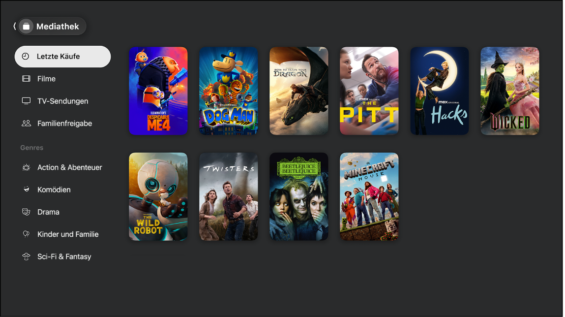 Bildschirm mit der Mediathek