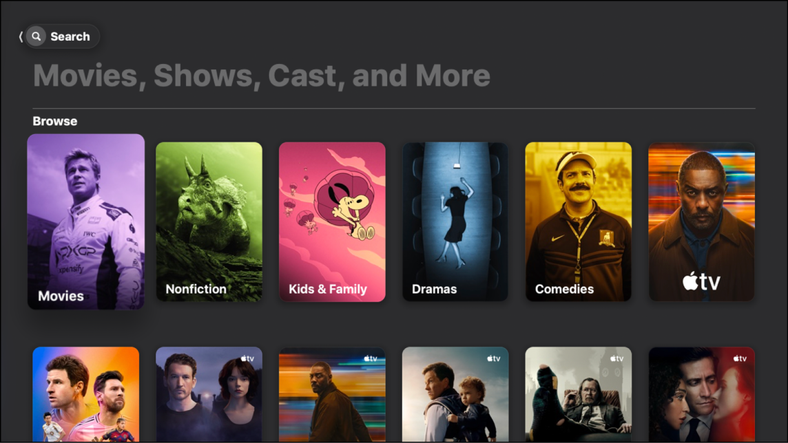 Screen showing search