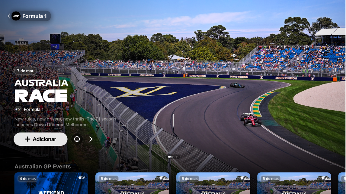 Tela mostrando a Fórmula 1