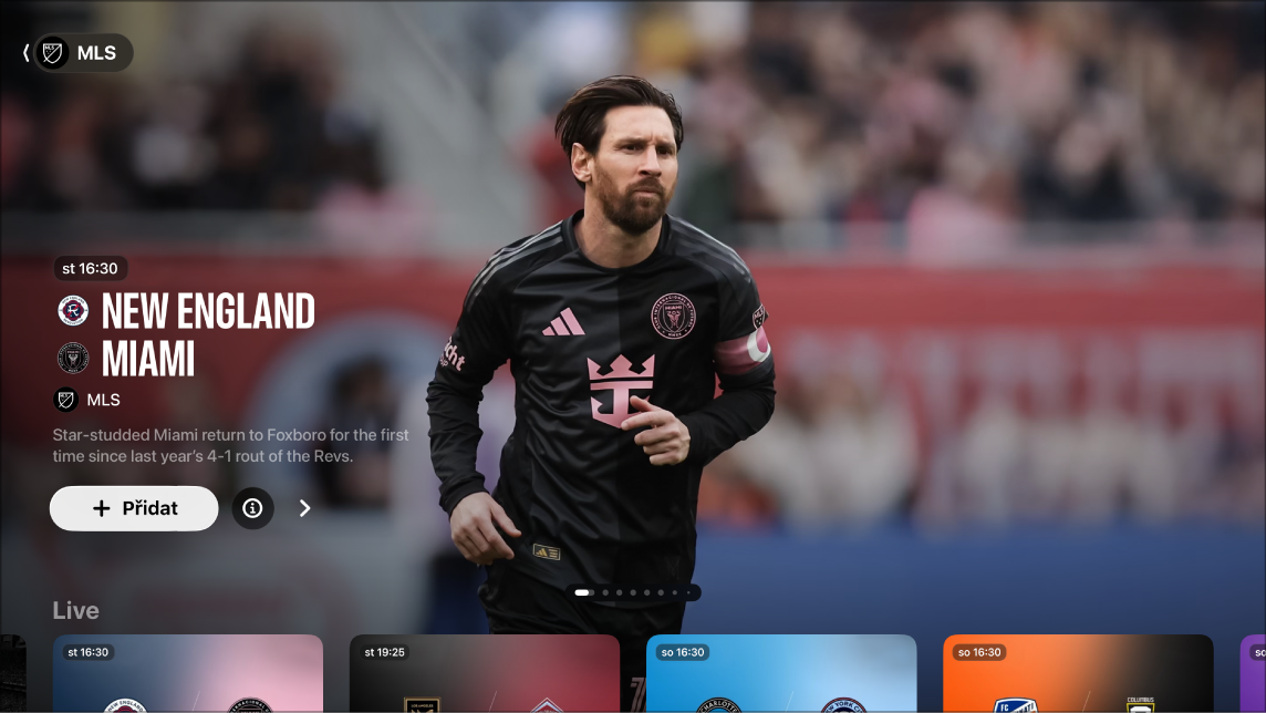 Obrazovka s přenosem zápasu MLS