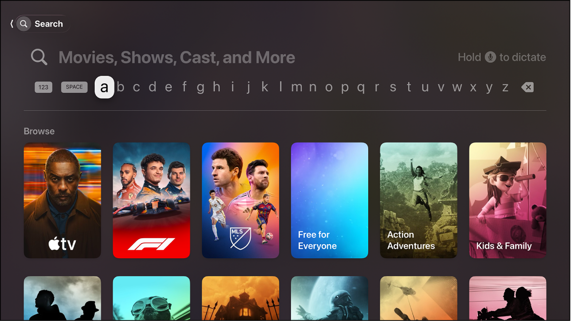 Screen showing search