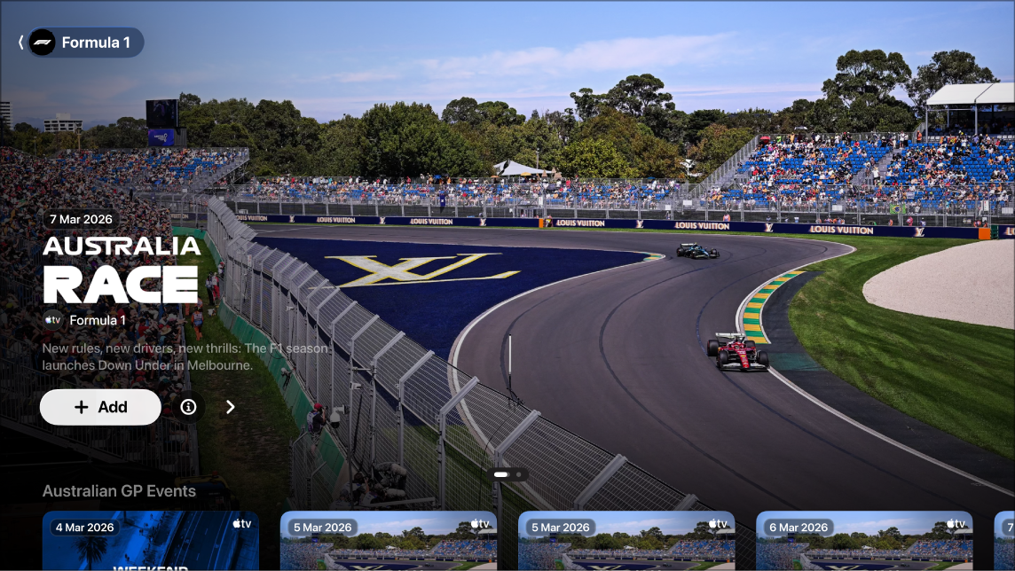 Screen showing Formula 1