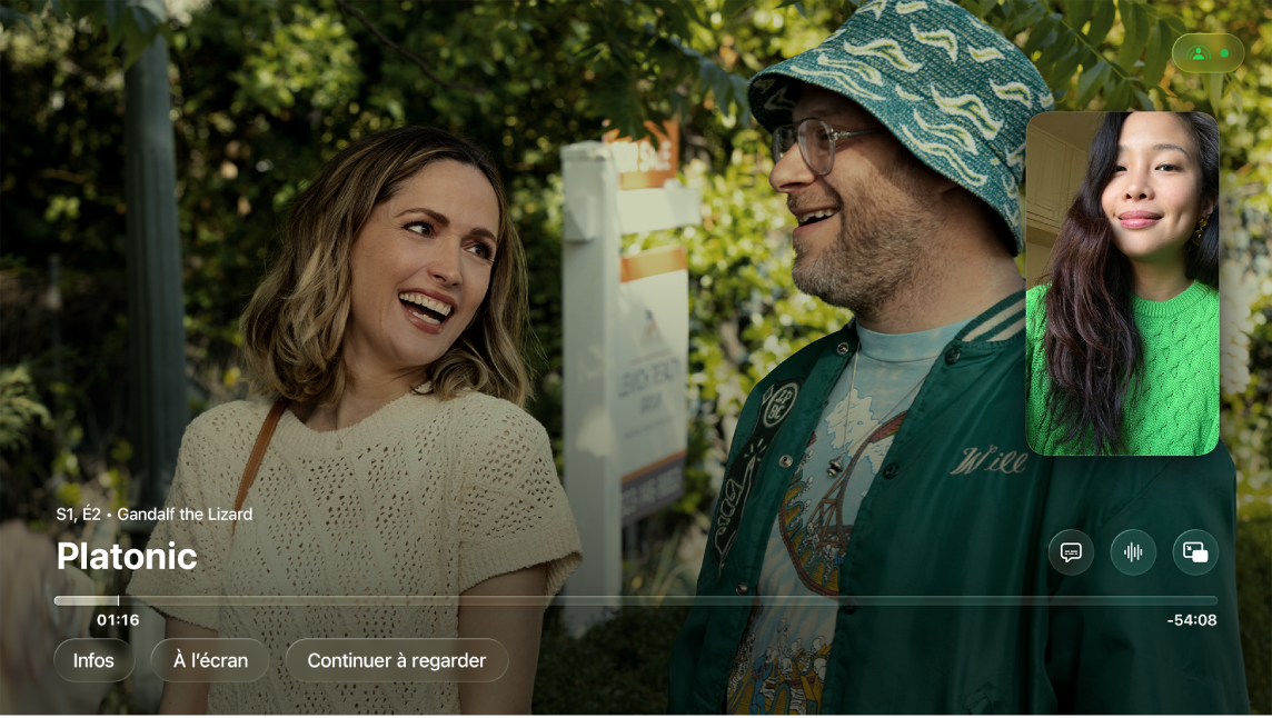 Exemple d’une session SharePlay sur un iPhone et une Apple TV