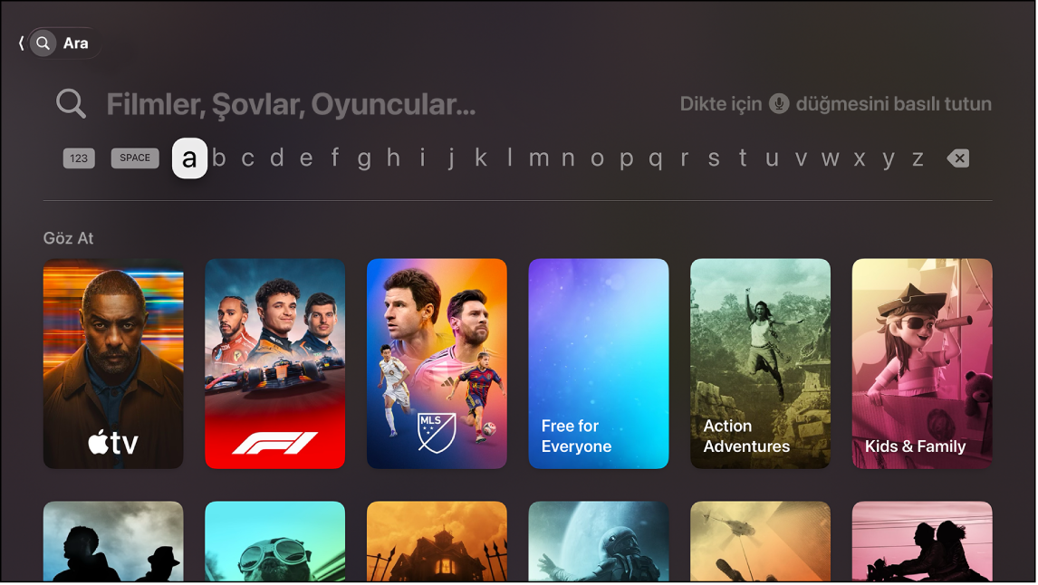 Aramayı gösteren ekran