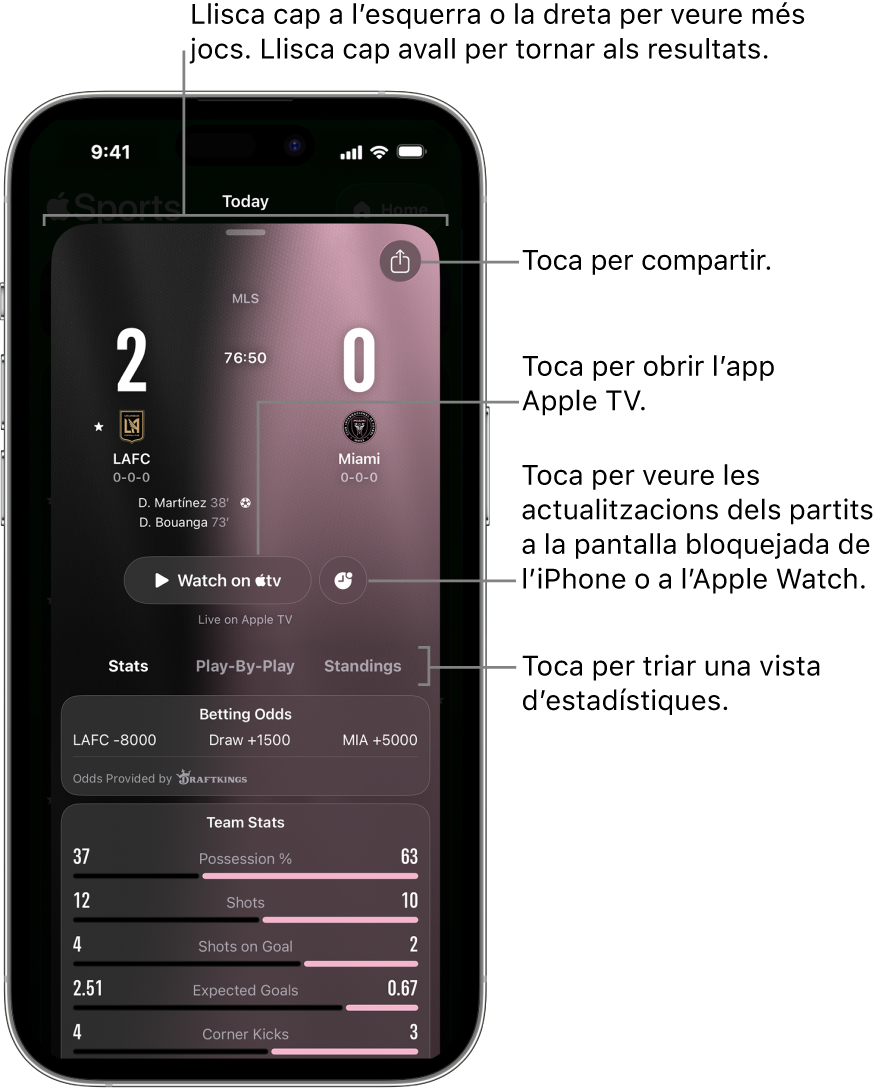 Detalls de la fitxa del partit a l’app Apple Sports
