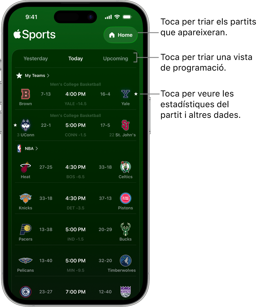 Resultats detallats a l’app Apple Sports