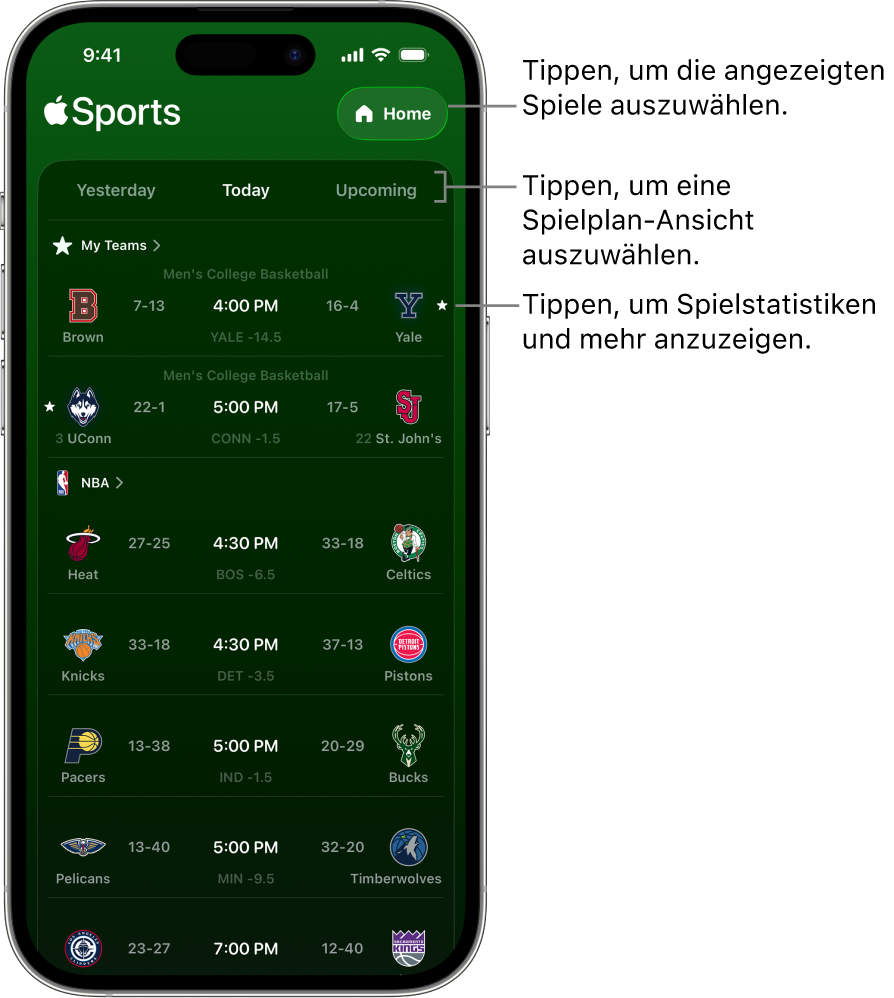 Spielstanddetails in der Apple Sports-App