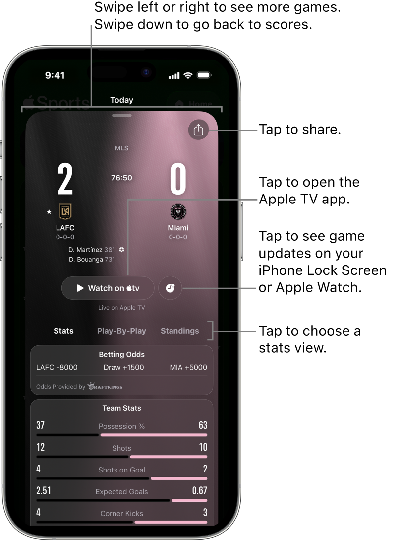 Game card detail in the Apple Sports app