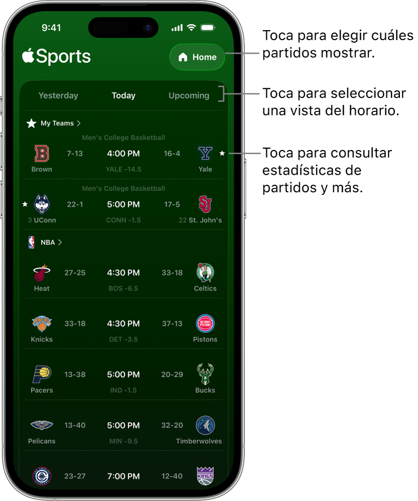 Detalle de marcadores en la app Deportes