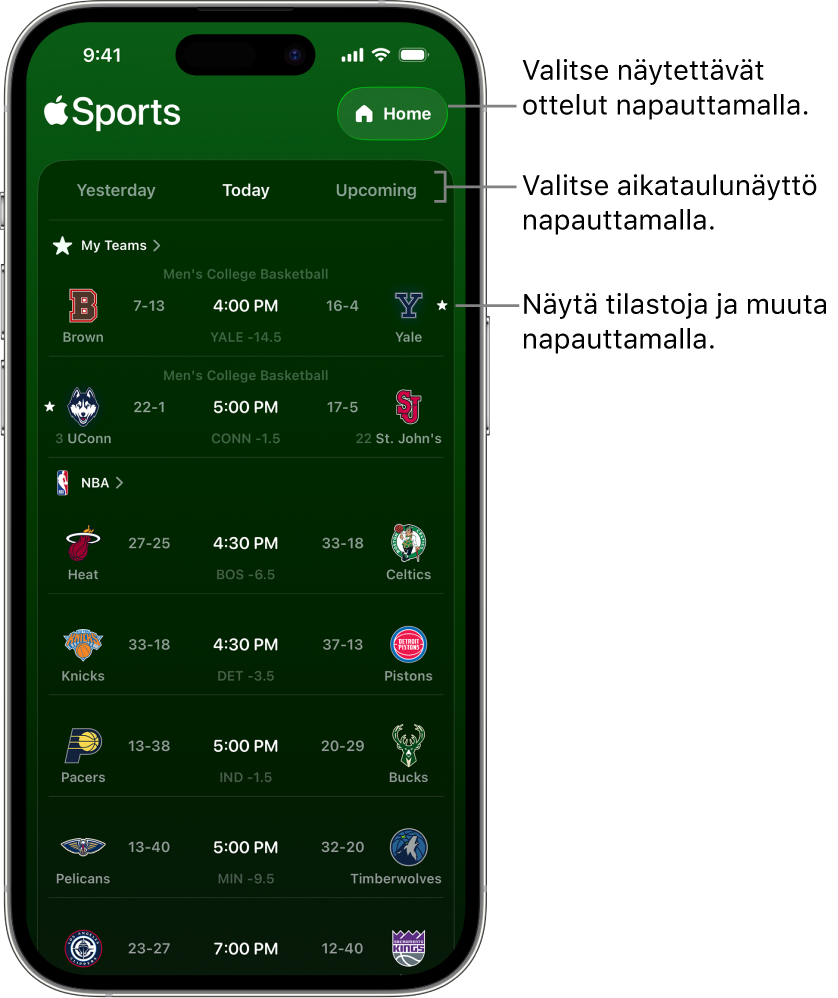 Tulostieto Apple Sports -apissa