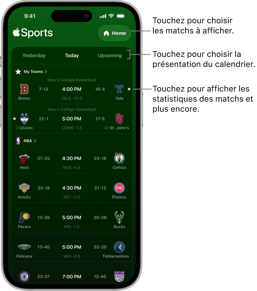 Détails des scores dans l’app Apple Sports