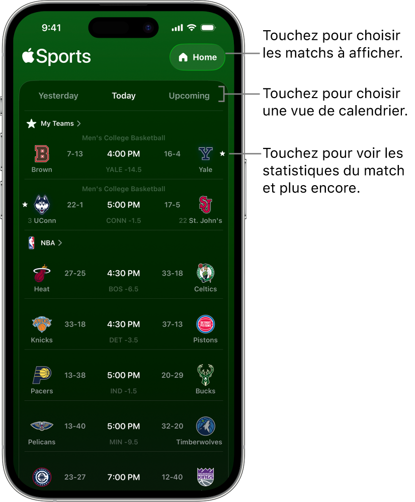 Détails des scores dans l’app Apple Sports