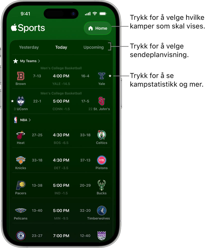 Stillingsinformasjon i Apple Sports-appen