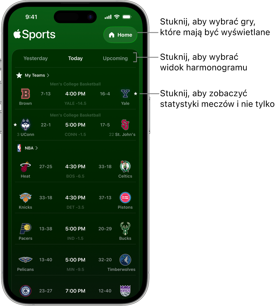 Szczegóły wyników w aplikacji Apple Sports