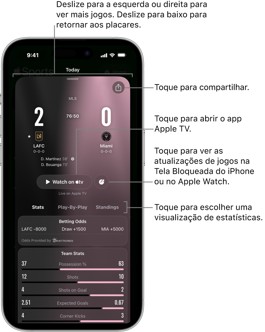 Detalhe de cartão do jogo no app Esportes