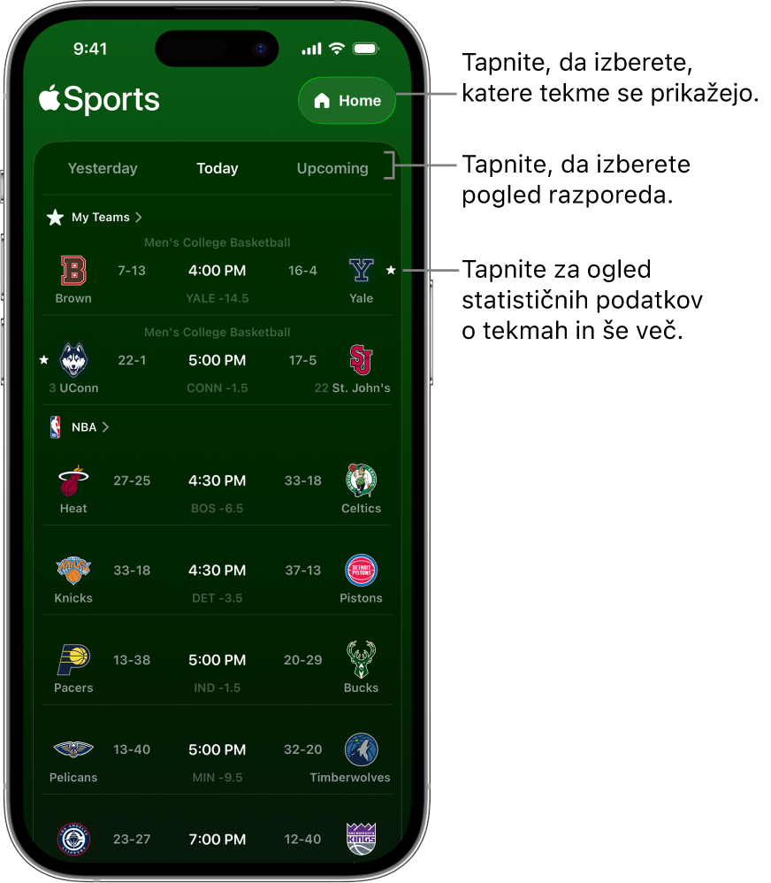 Podrobnosti o rezultatih v aplikaciji Apple Sports