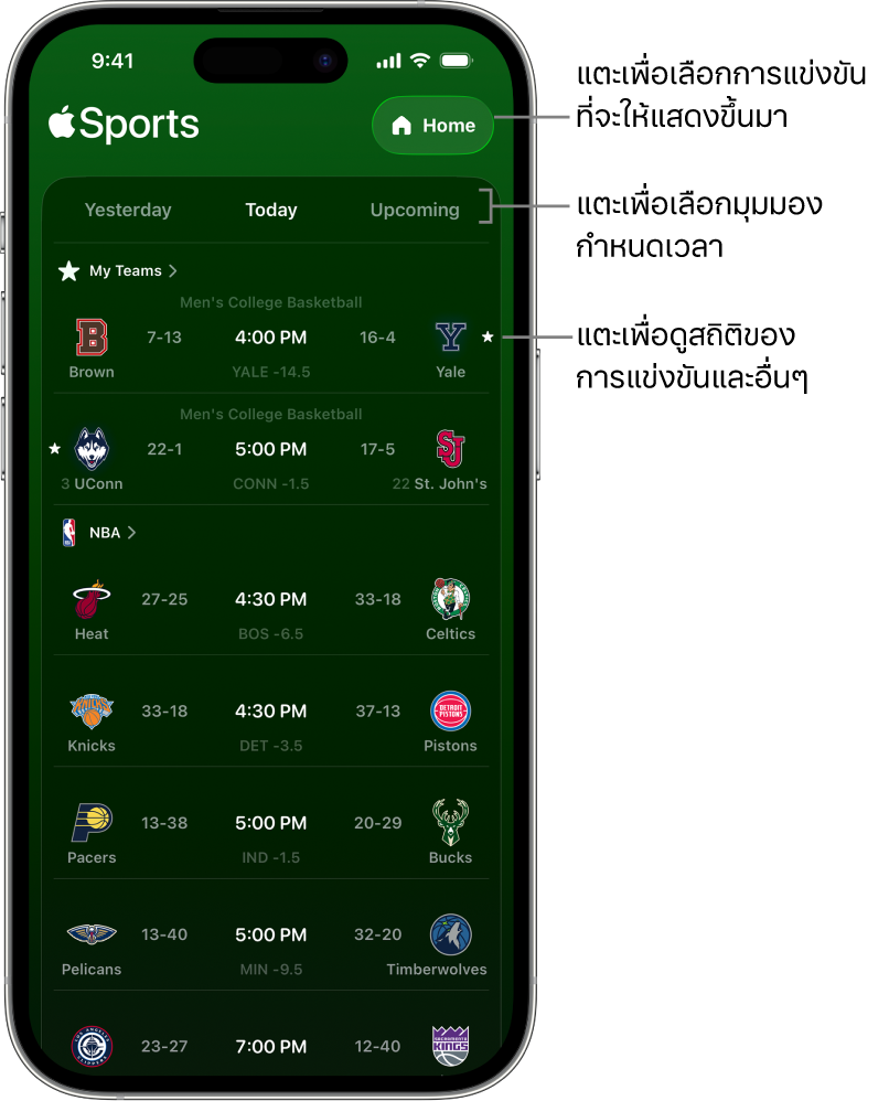 รายละเอียดคะแนนในแอป Apple Sports