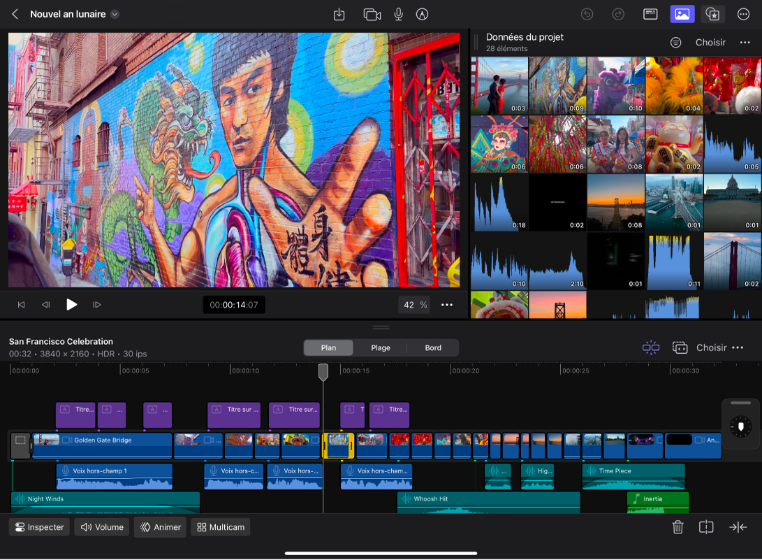 L’écran Édition de Final Cut Pro en orientation paysage.