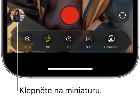 Miniatura u dolního okraje obrazovky aplikace Final Cut Camera