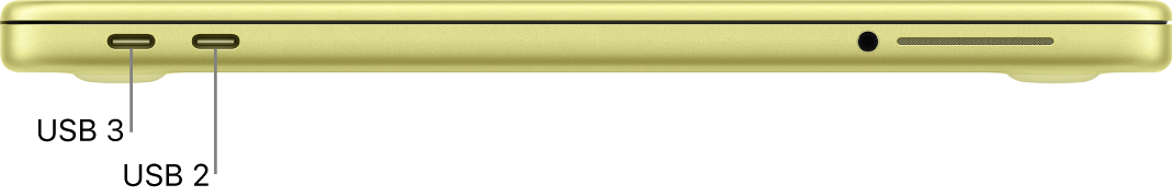 منافذ USB 3 و USB 2 على MacBook Neo.