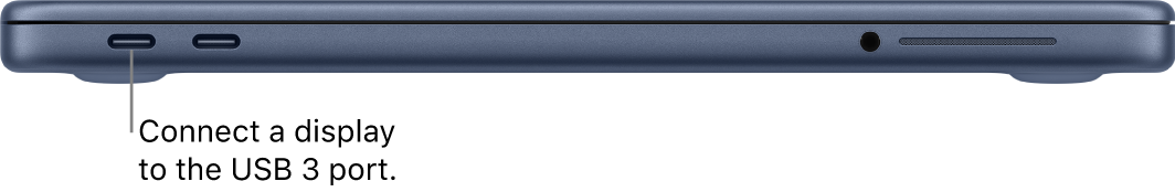 The USB 3 port on a MacBook Neo, with the instructions to connect a display to the USB 3 port.