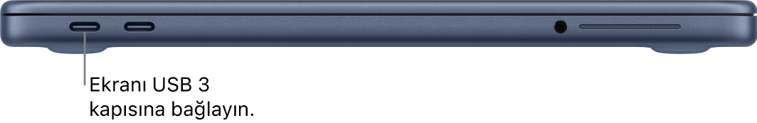 MacBook Neo’daki USB 3 kapısı ve bir ekranı USB 3 kapısına bağlama yönergeleri.