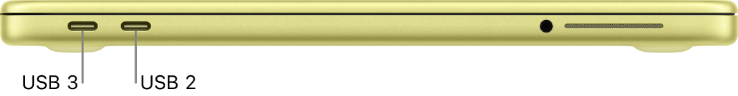 MacBook Neo 上的 USB 3 和 USB 2 端口。