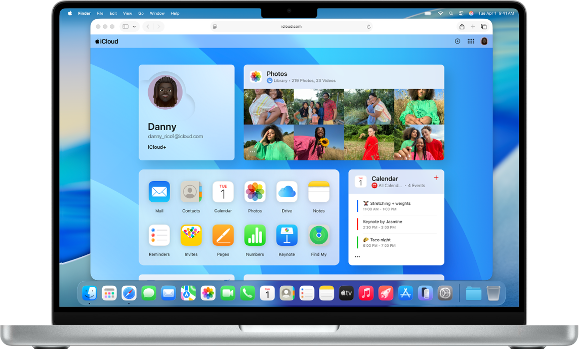 Домашняя страница сайта iCloud.com на&nbsp;экране компьютера Mac.