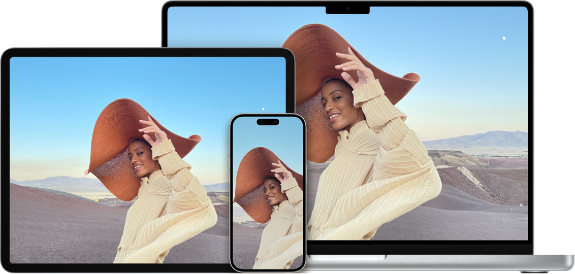 在 iPhone、iPad 和 Mac 上顯示的相同照片。