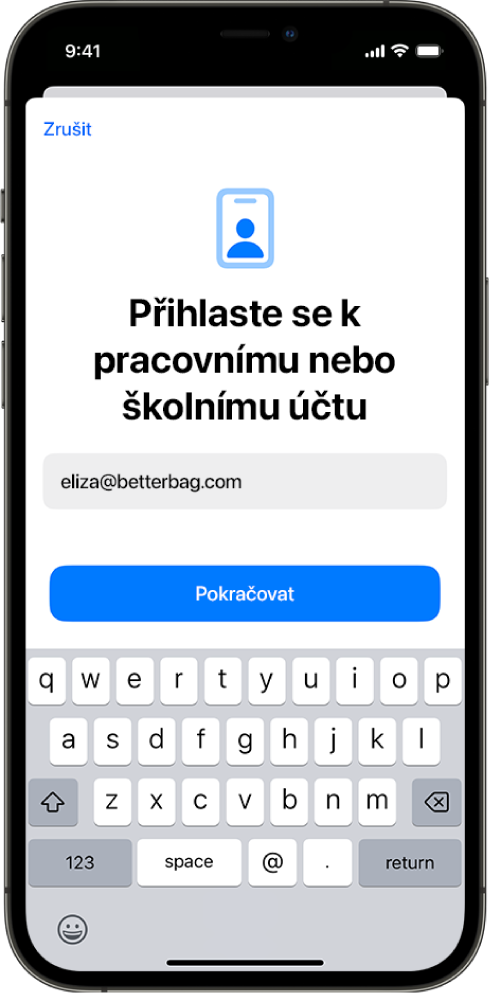 Displej iPhonu s rozhraním pro registraci uživatelů
