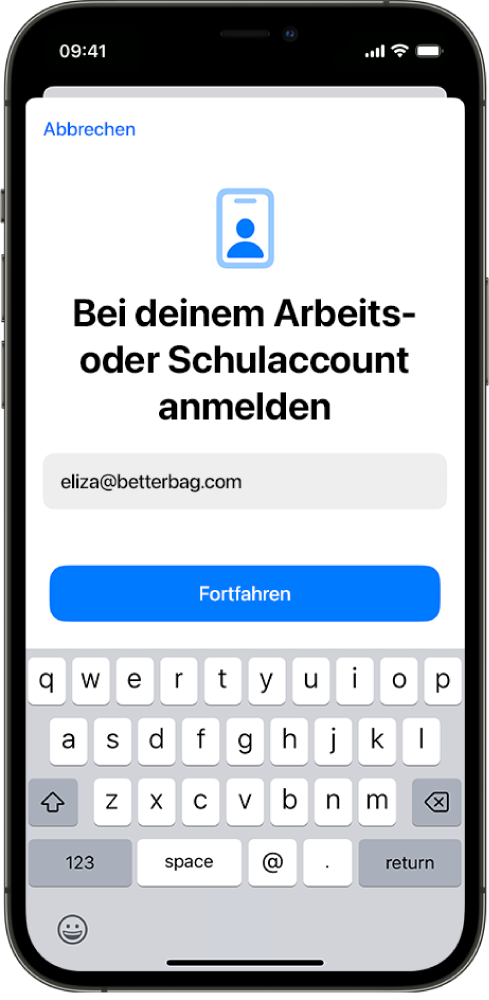 Ein iPhone-Bildschirm mit der Benutzeroberfläche der Benutzerregistrierung.