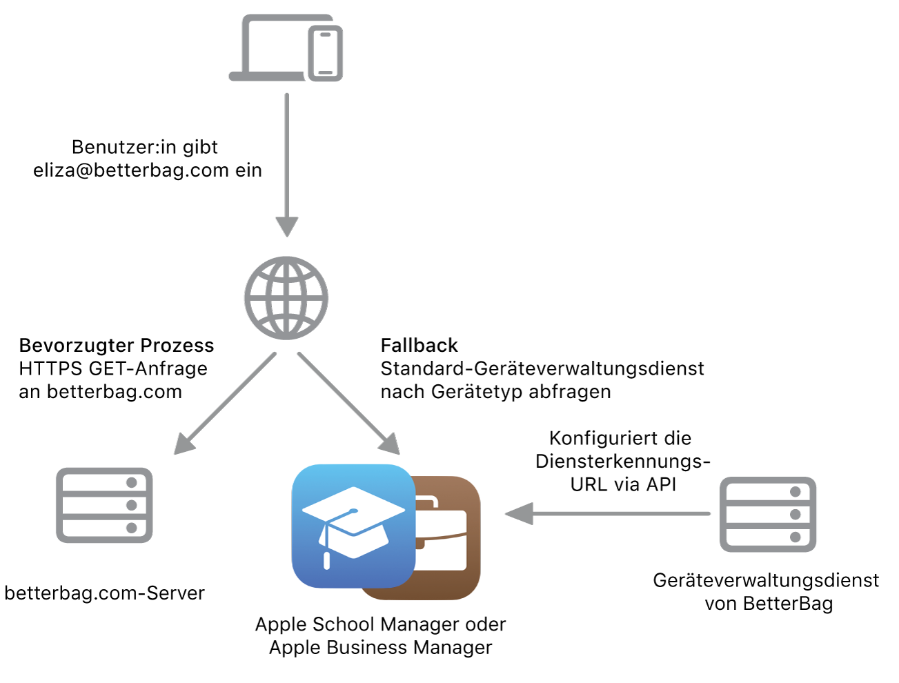 Der Arbeitsablauf der Diensterkennung mit einer alternativen Methode für die Diensterkennung.