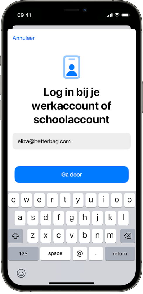 Een iPhone-scherm met daarop de interface van de gebruikersinschrijving.
