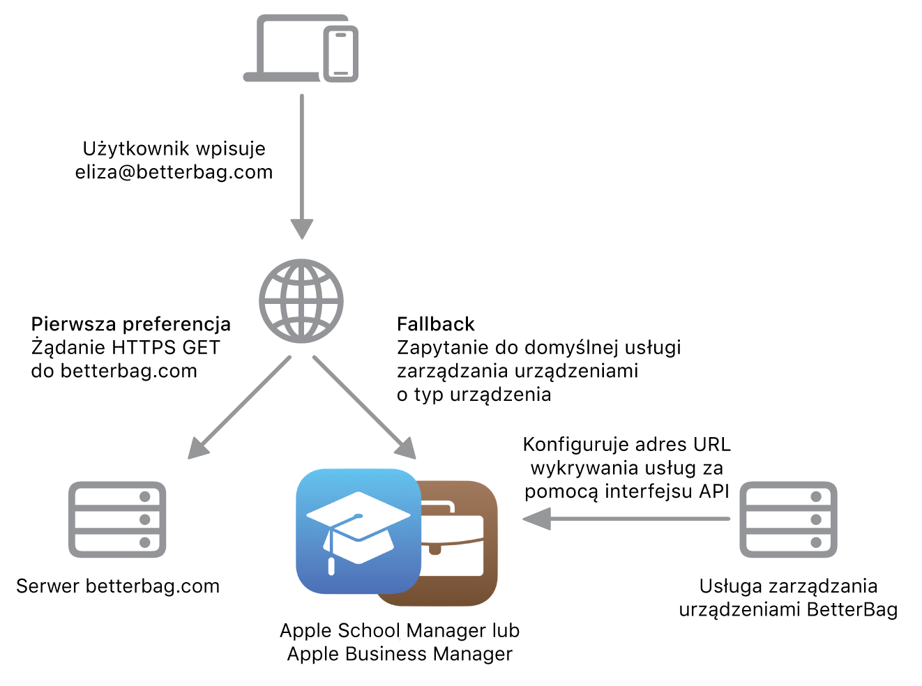 Proces wykrywania usług przedstawiający metodę wykrywania alternatywnej usługi.