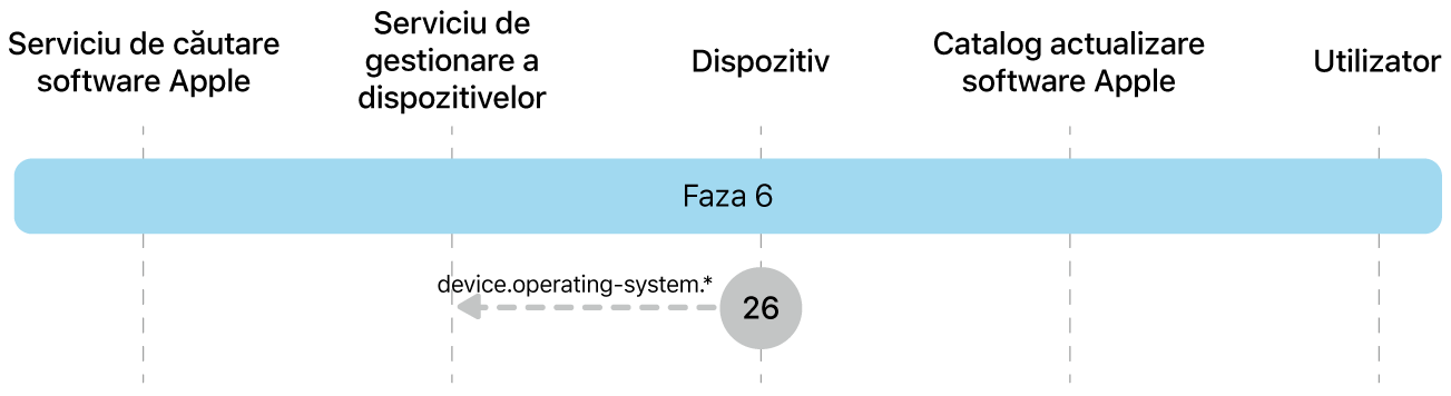 Faza 6 afișând pasul 26 al impunerii actualizării de software Apple.