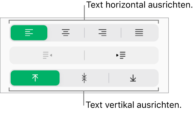 Die Tasten zum vertikalen und horizontalen Ausrichten in der Seitenleiste „Format“.