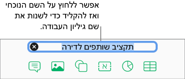 השם הנוכחי של גיליון העבודה, ״ריק״, נבחר בחלק העליון של גיליון העבודה.