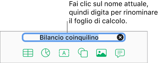 Il nome del foglio di calcolo selezionato nella parte superiore di un foglio di calcolo aperto.