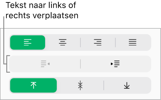 De knoppen voor negatief inspringen en inspringen in de navigatiekolom 'Opmaak'.