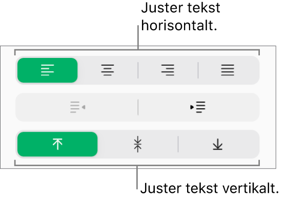 Knappene for horisontal og vertikal tekstjustering i Format-sidepanelet.